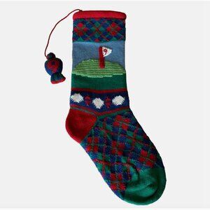 Jabara Knit Christmas Stocking 9th Hole Green Red White Plaid GOLF Preppy